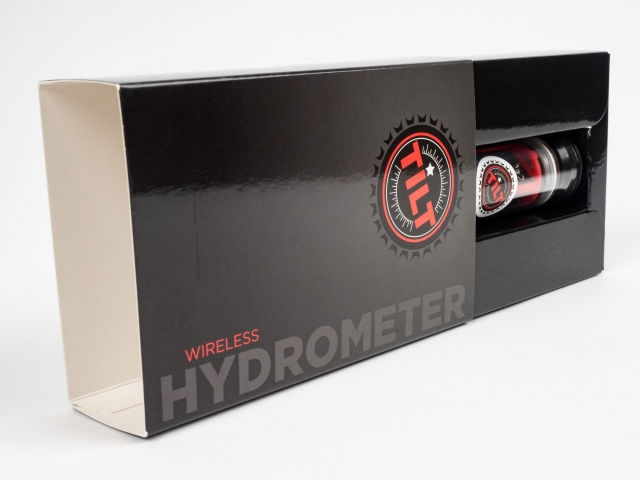 A side view for the finished custom folding carton product for the Tilt Hydrometer.