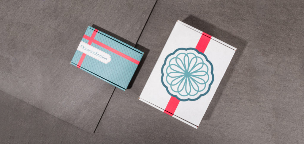 A top down view of Occasion Station's custom gift packaging.