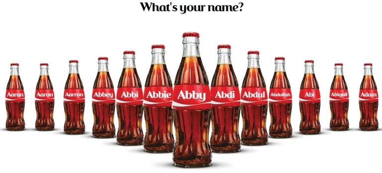 Example of Coca Cola's Share a coke personalized bottles