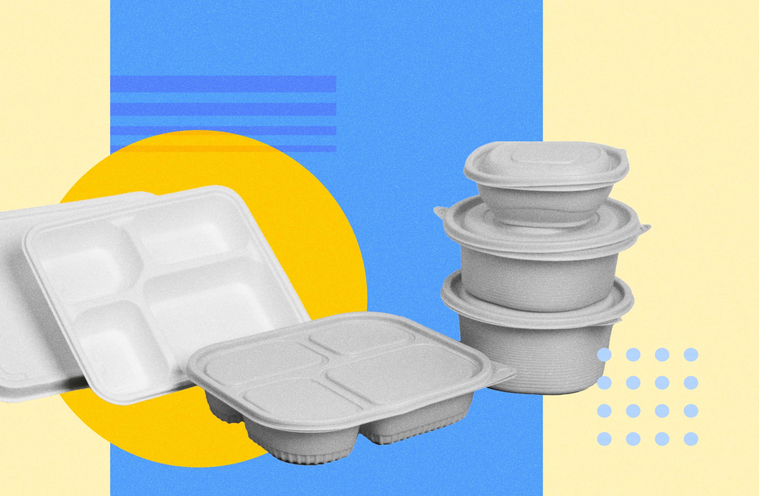 Single use plastic and Styrofoam food containers ready for take