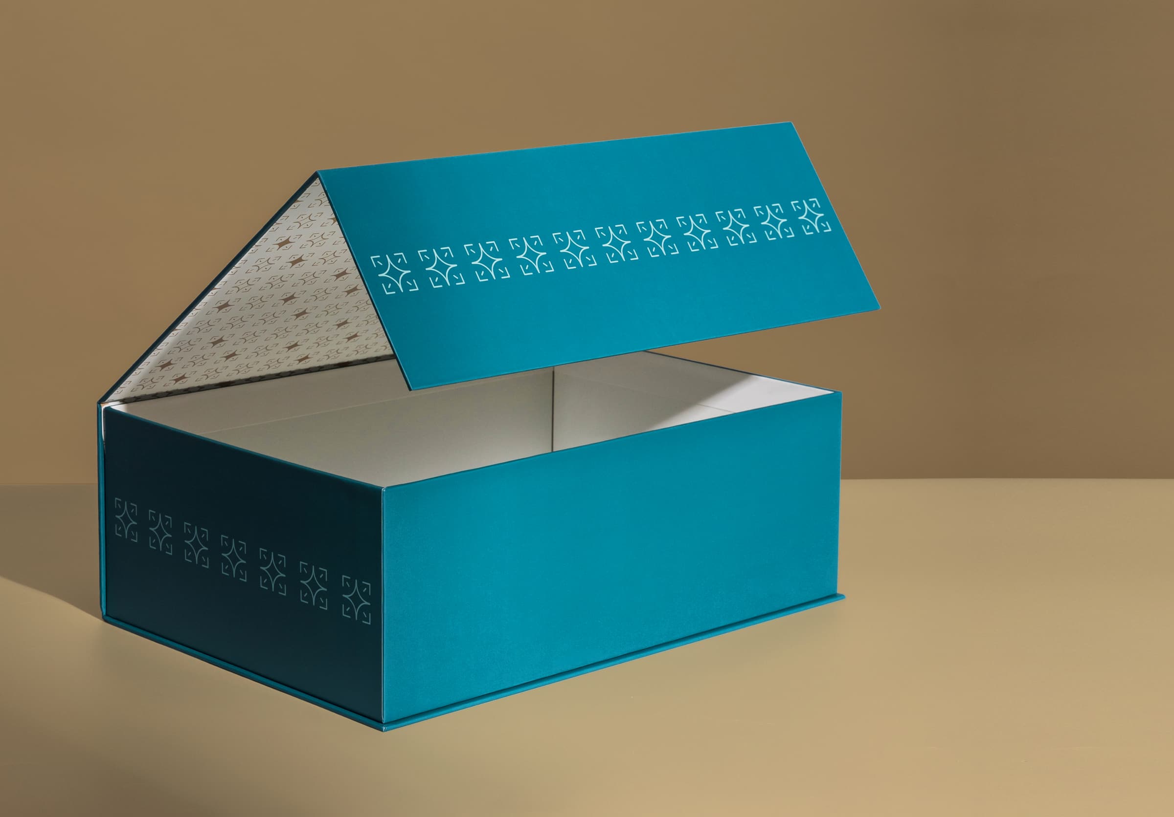 Custom product rigid box with interior printing and aq coating.
