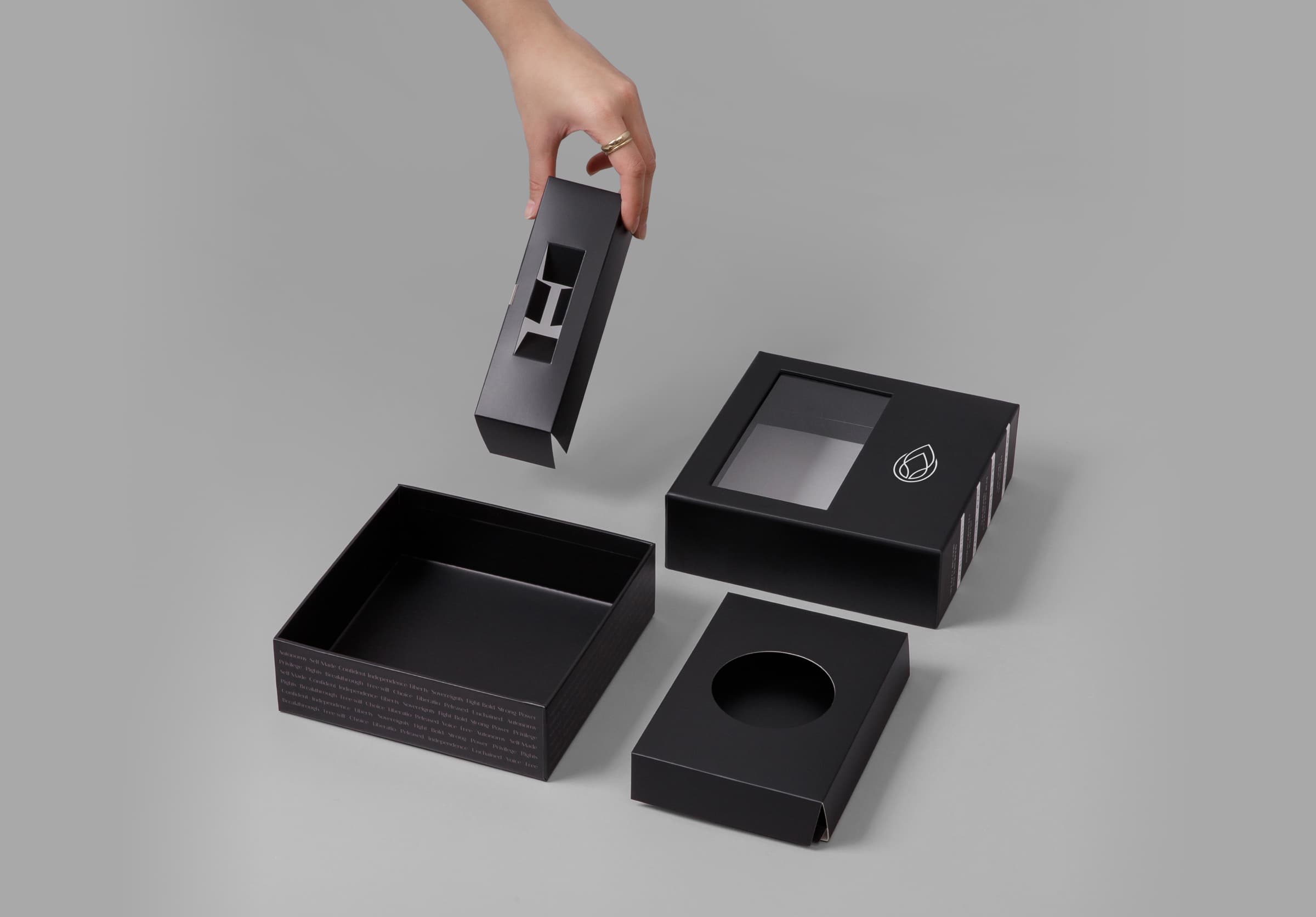 black rigid box with paper insert