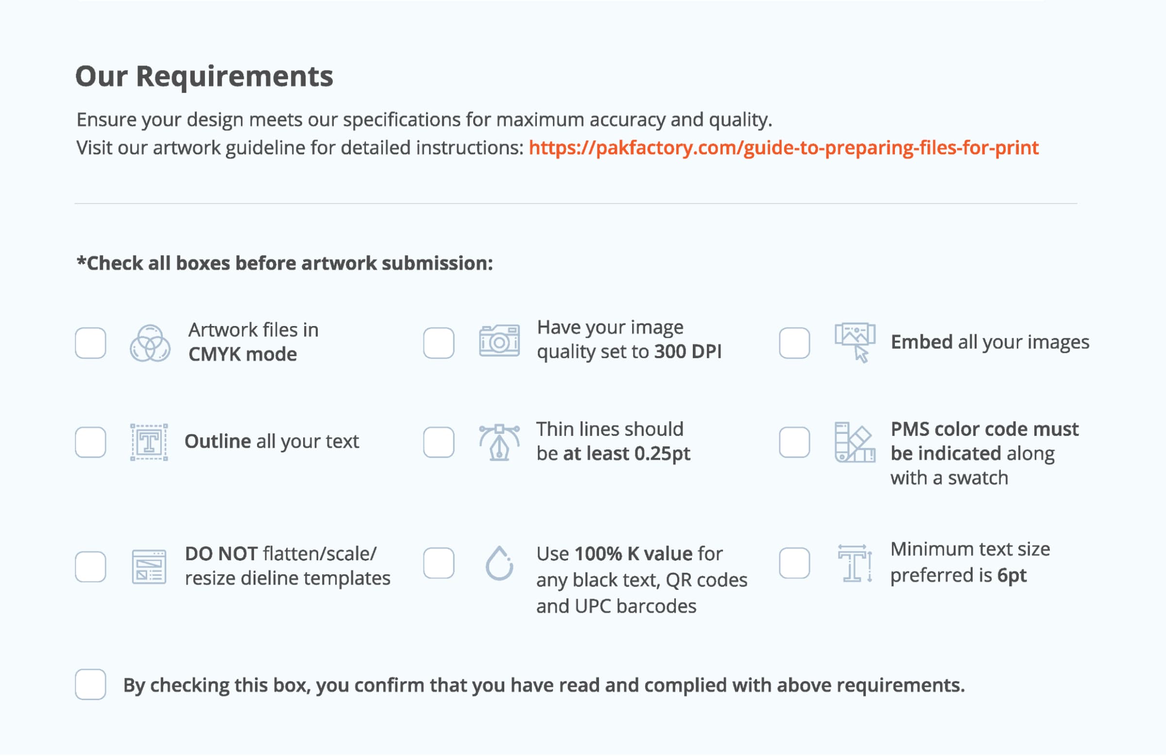 Pakfactory prepress checklist and requirements