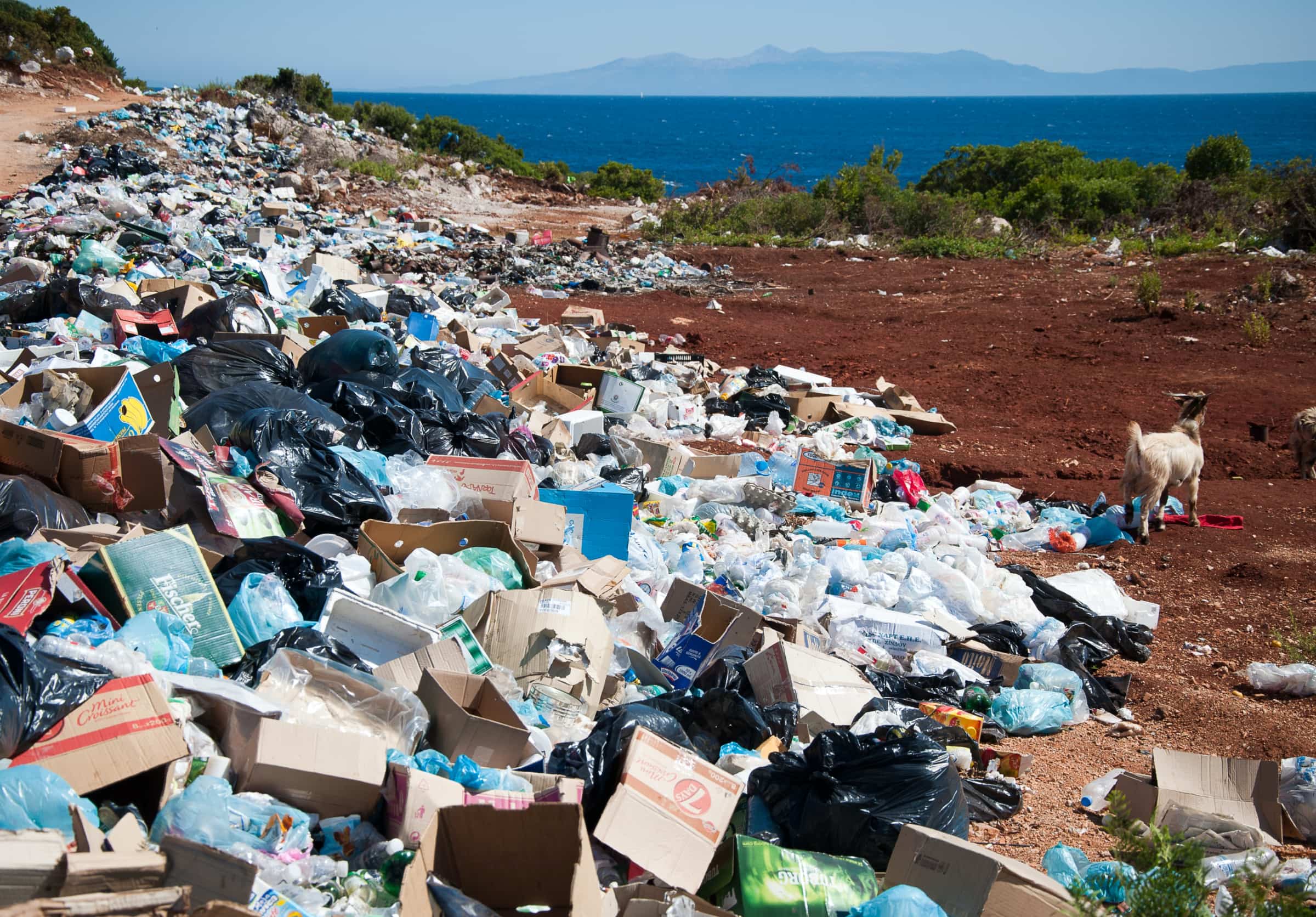 Packaging waste in a landfill